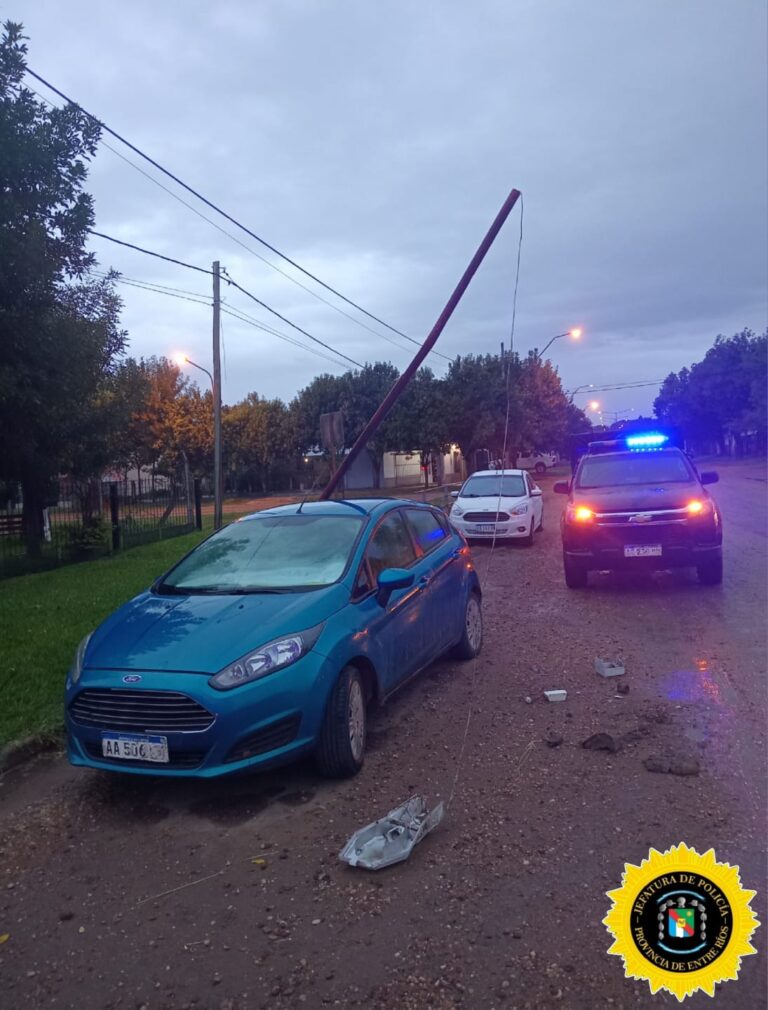 Federal: Un poste de alumbrado público cayó sobre un vehículo estacionado
