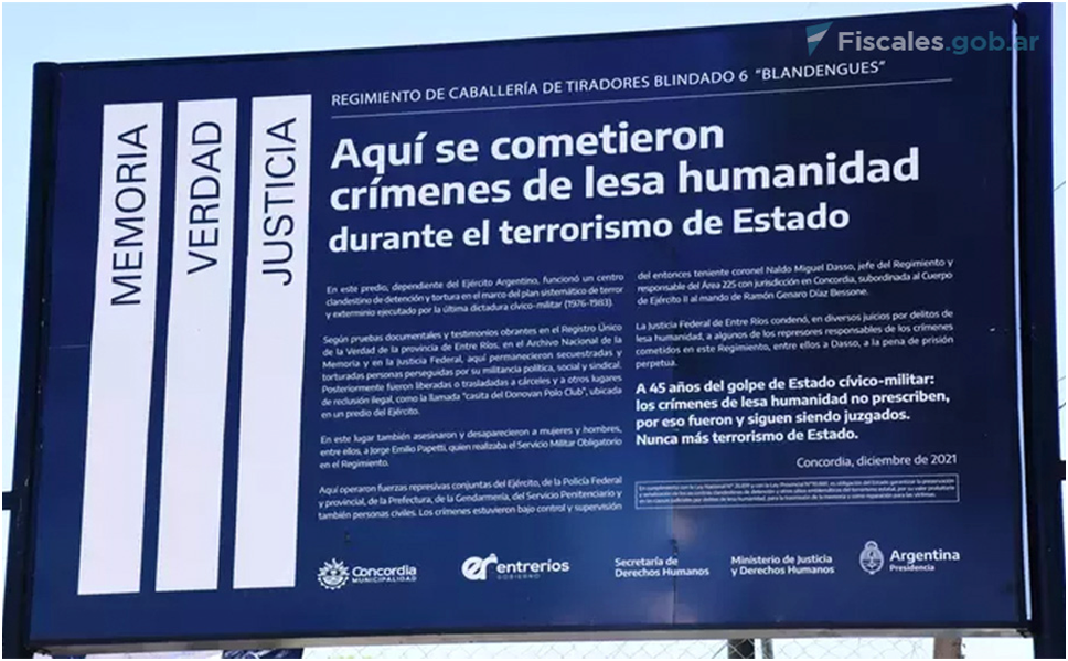 ¿Dónde está el cartel de Memoria, Verdad y Justicia de Concordia?